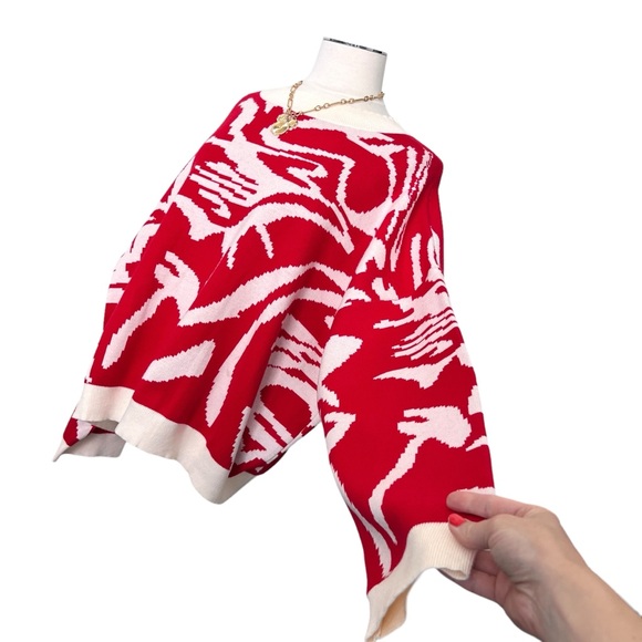 New POLAGRAM Abstract Knit Sweatshirt Red Cream Sz L - Picture 4 of 12